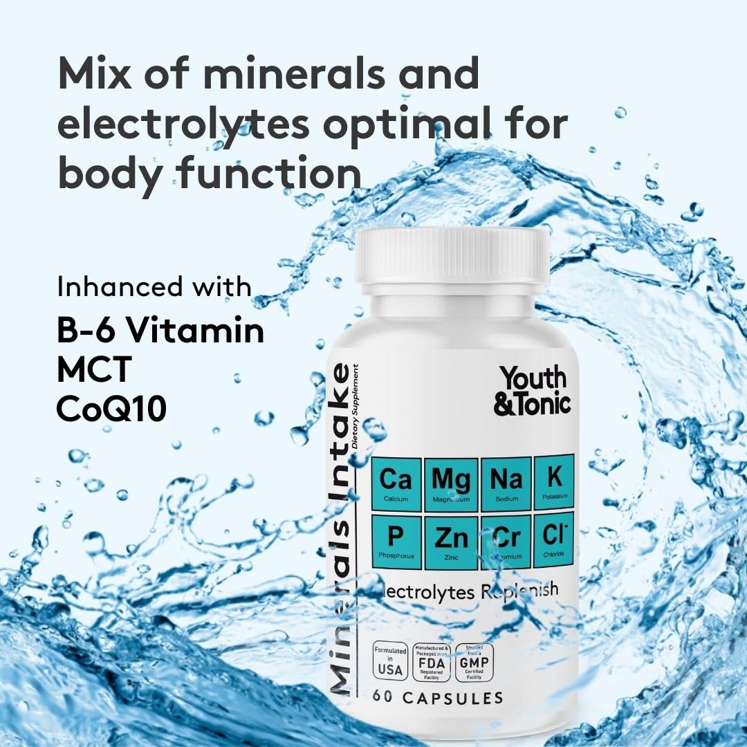 Youth & Tonic Replenish Electrolytes capsules bottle ready to support mineral balance