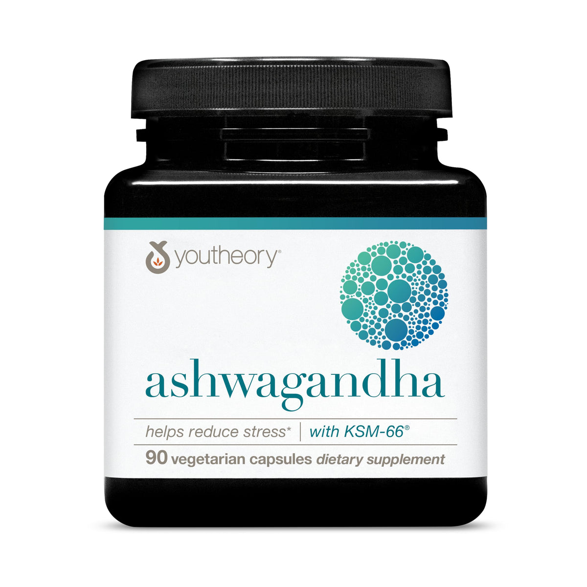 Youtheory Ashwagandha with organic KSM-66 bottle focus, showcasing potency and quality