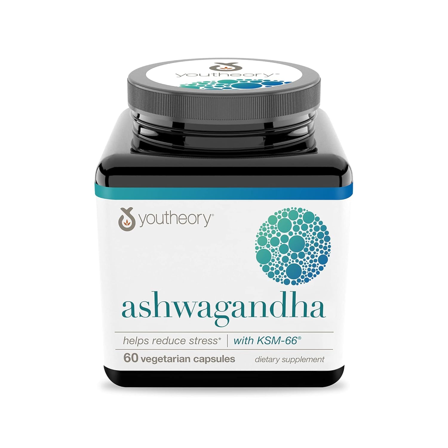 Youtheory Ashwagandha organic ingredients label signaling clean sourcing.