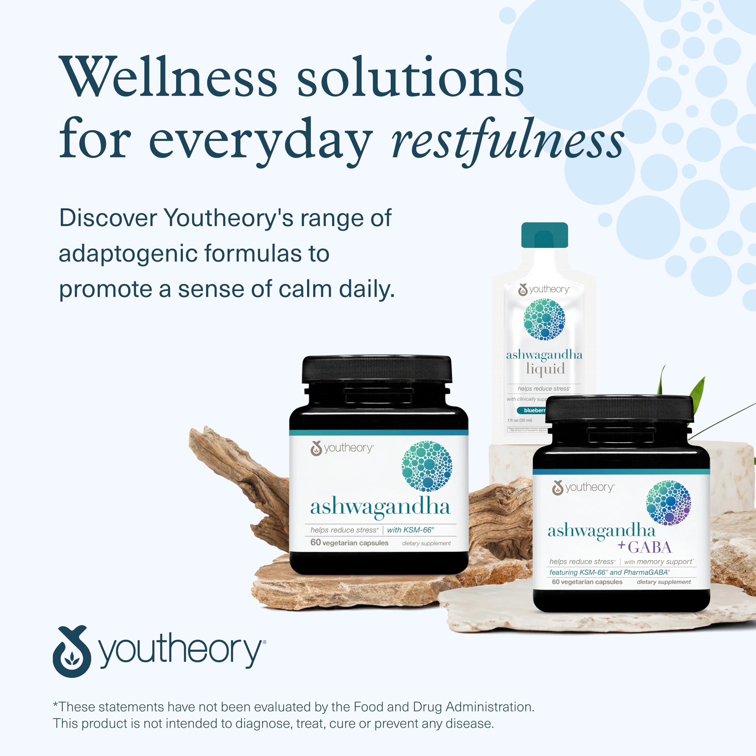 Eco-friendly packaging view of Youtheory Ashwagandha bottle and labeling