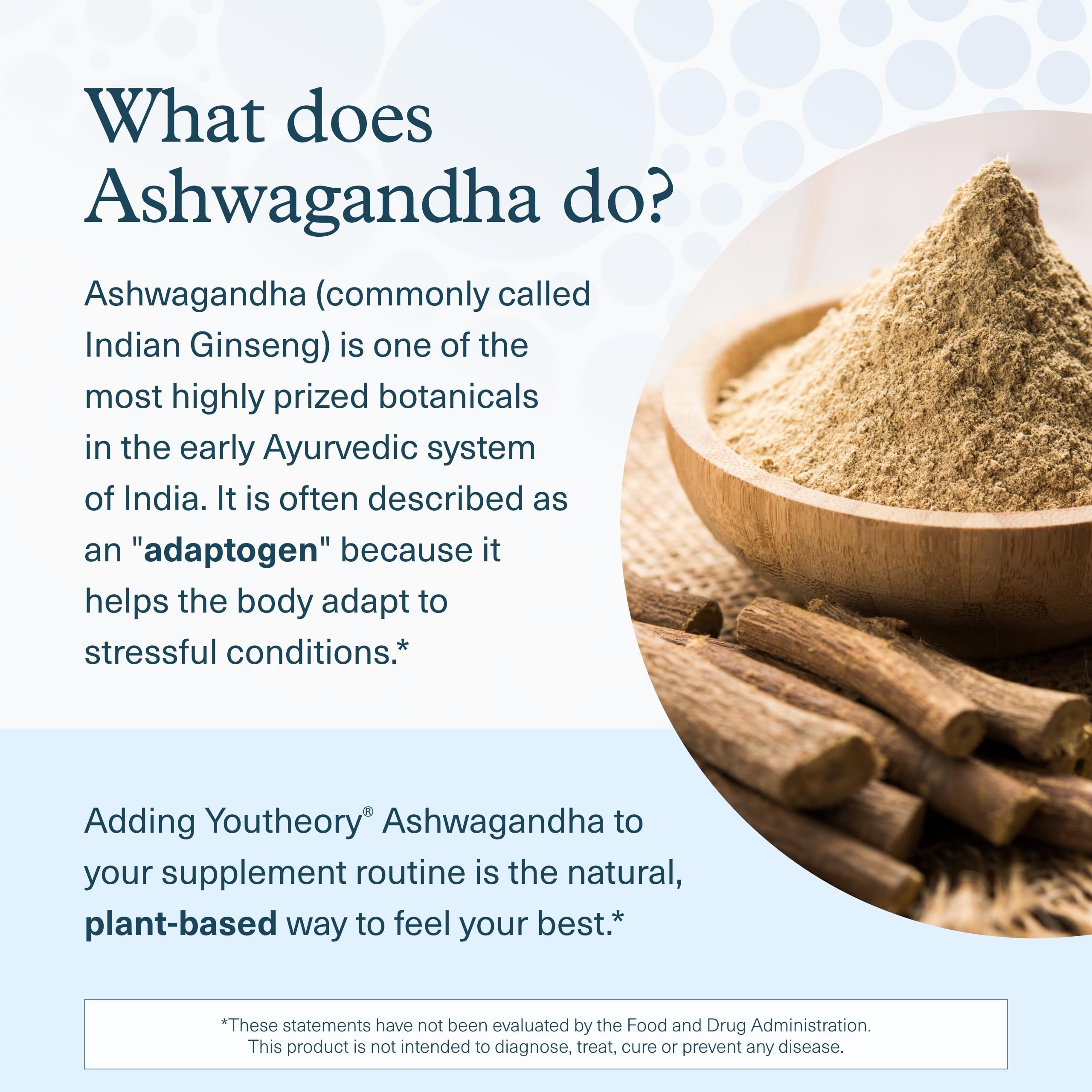 Youtheory Ashwagandha third party testing seal demonstrating quality control.