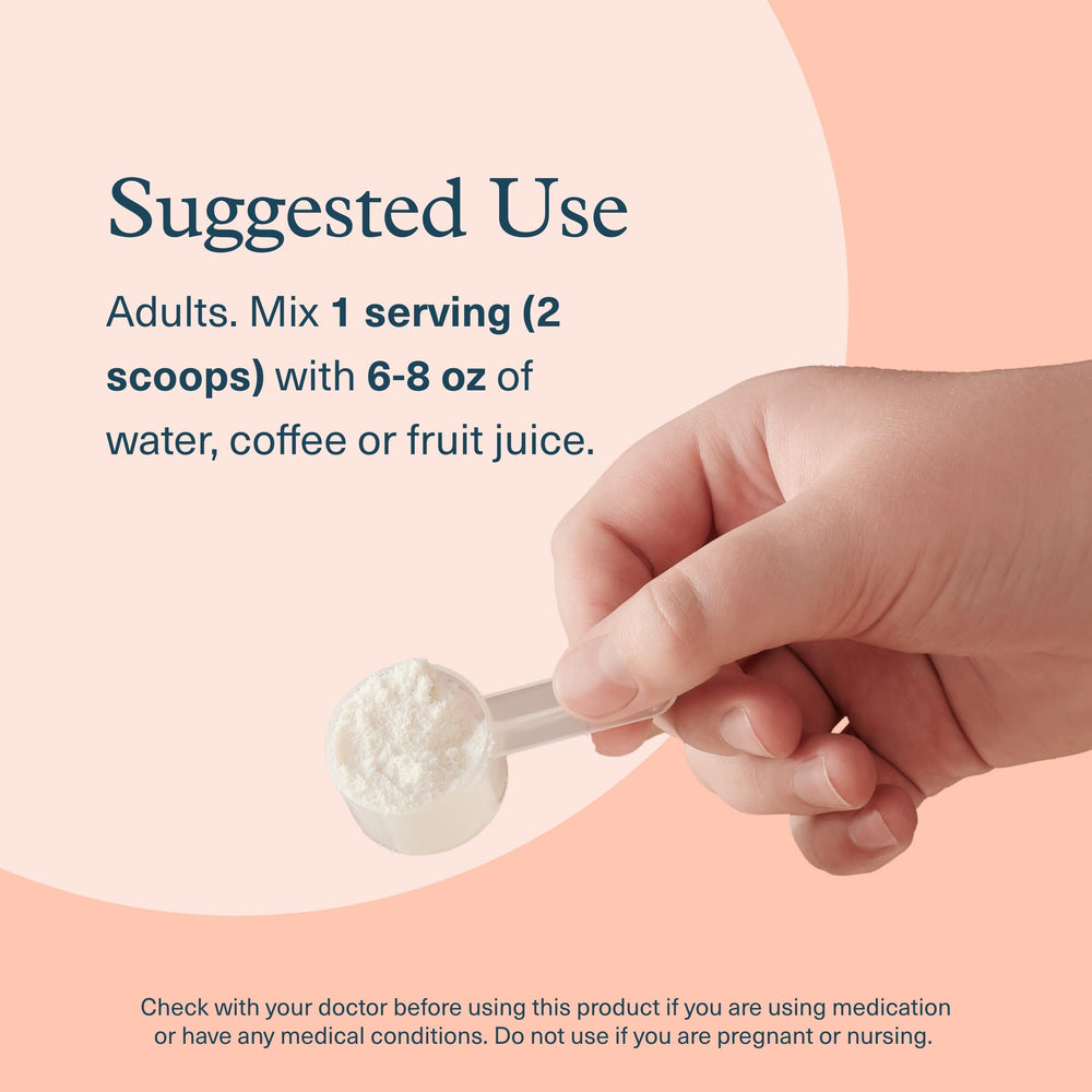 Serving graphic emphasizes 20 g collagen per portion