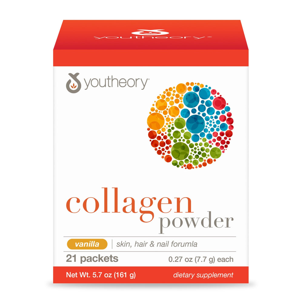 Youtheory collagen powder vanilla tub packaging for daily convenience