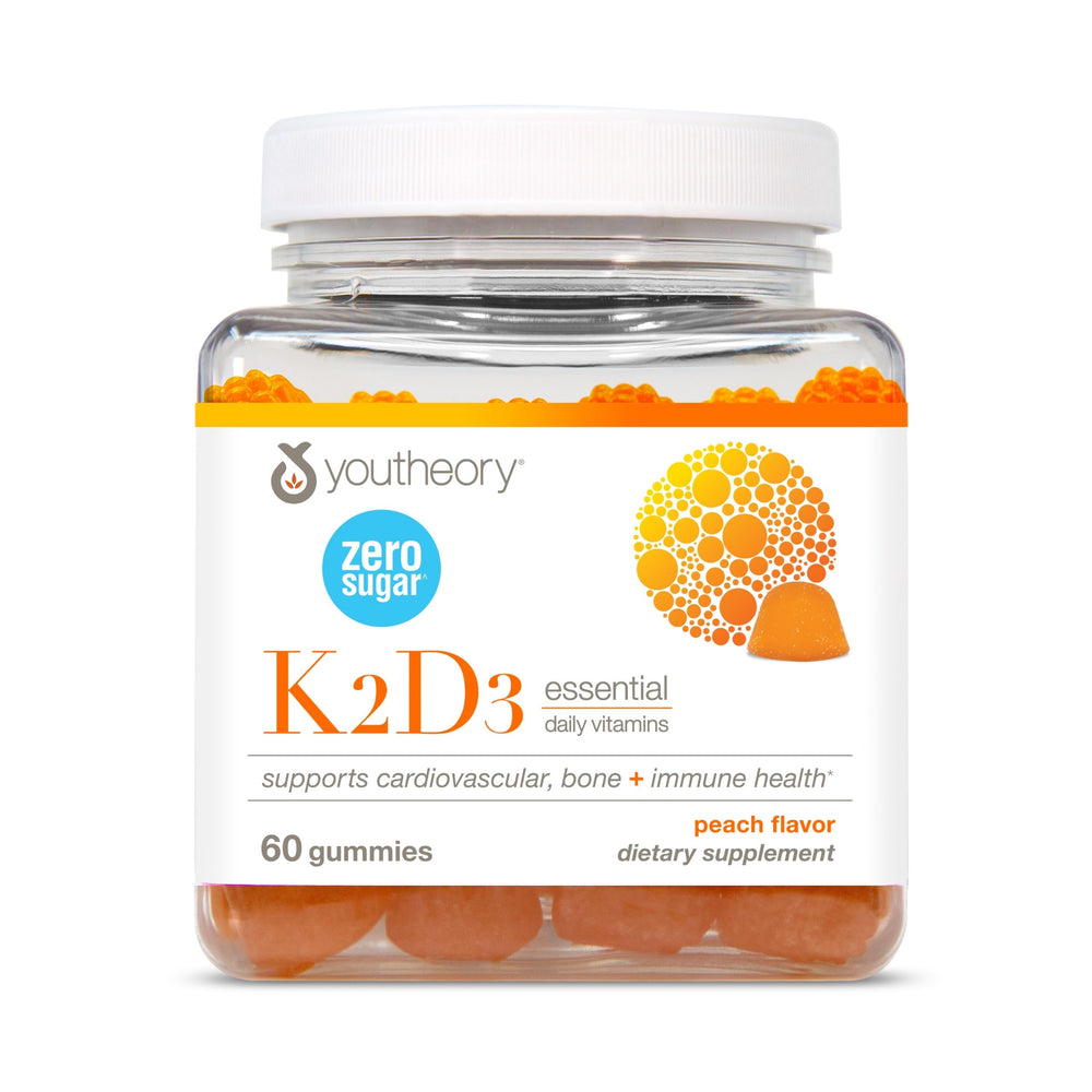 Youtheory K2D3 peach bottle highlights bone health support.