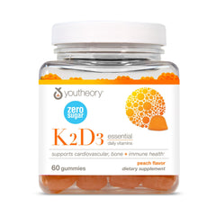 Youtheory K2D3 peach bottle highlights bone health support.