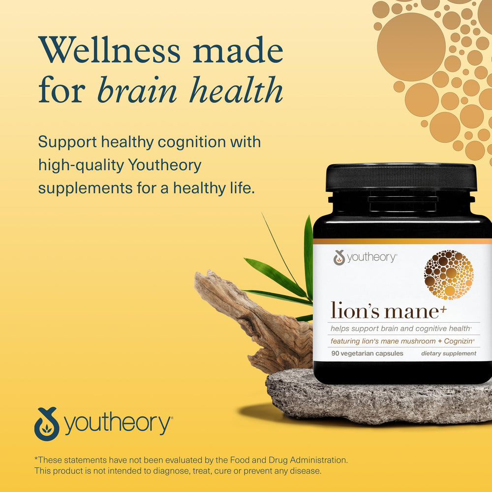 Youtheory Lion’s Mane+ label highlights ingredients.