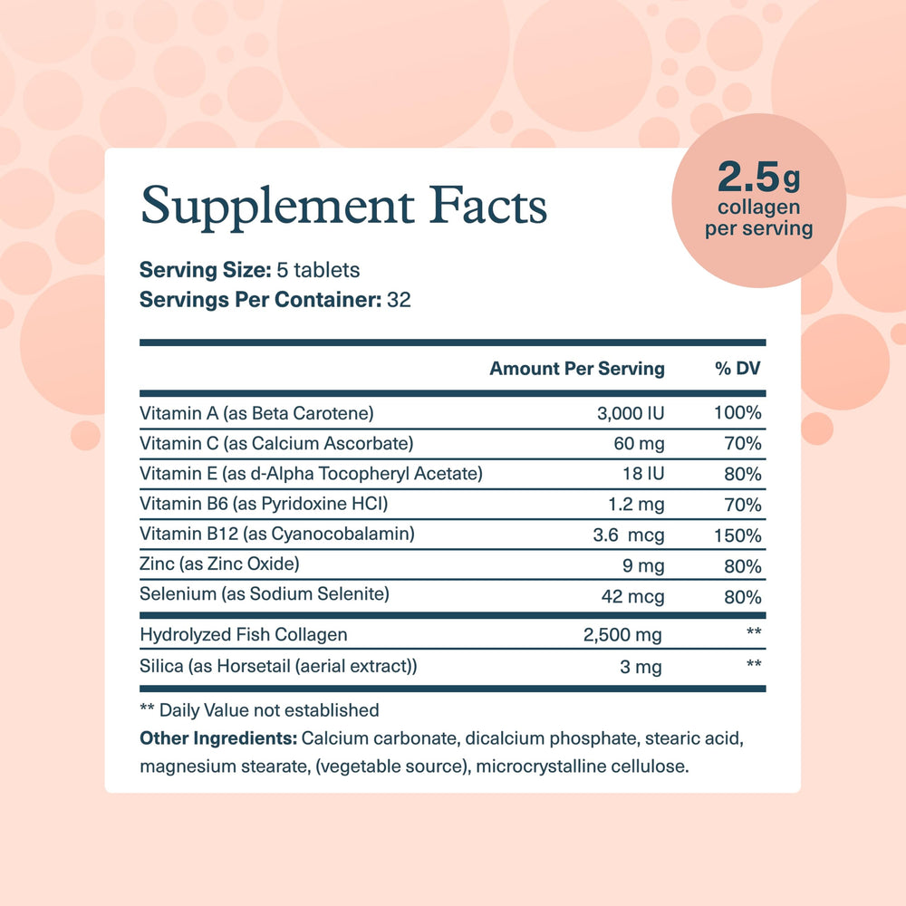 Youtheory marine collagen tablets bottle closeup highlighting easy-to-swallow form