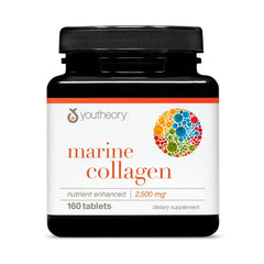Youtheory marine collagen tablets bottle front showing 32-day supply for joint support