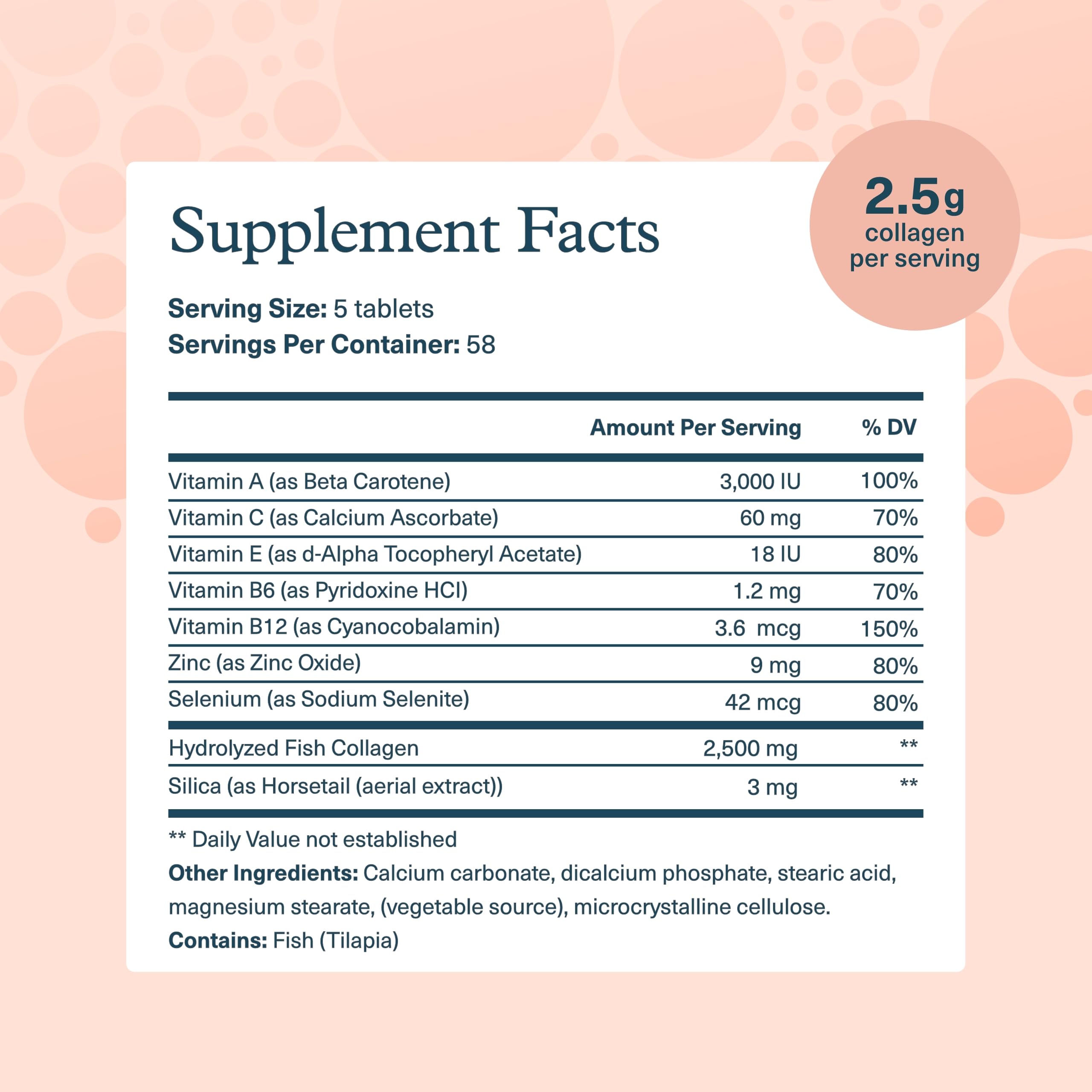 Label close-up shows 2,500 mg collagen and vitamin blend for daily care