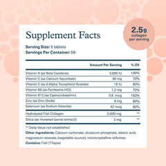 Label close-up shows 2,500 mg collagen and vitamin blend for daily care