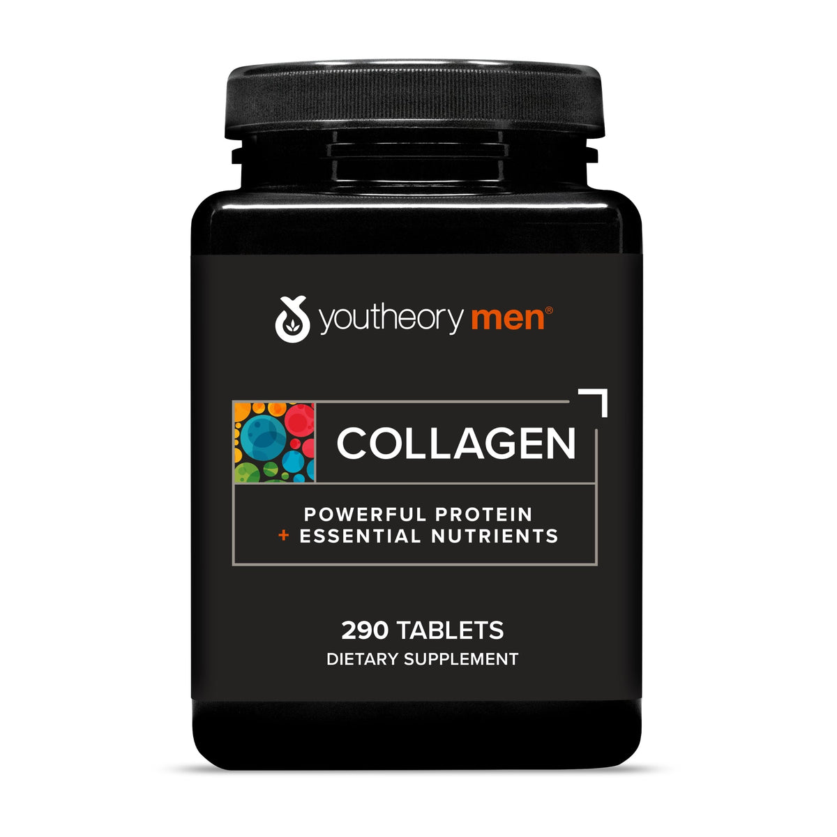 Youtheory Men's Collagen bottle with 5,000 mg tablets highlighting joint and skin benefits.