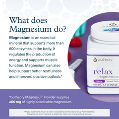 Youtheory Relax Magnesium Powder label-ingredients highlights vegan, dairy-free, gluten-free formula.
