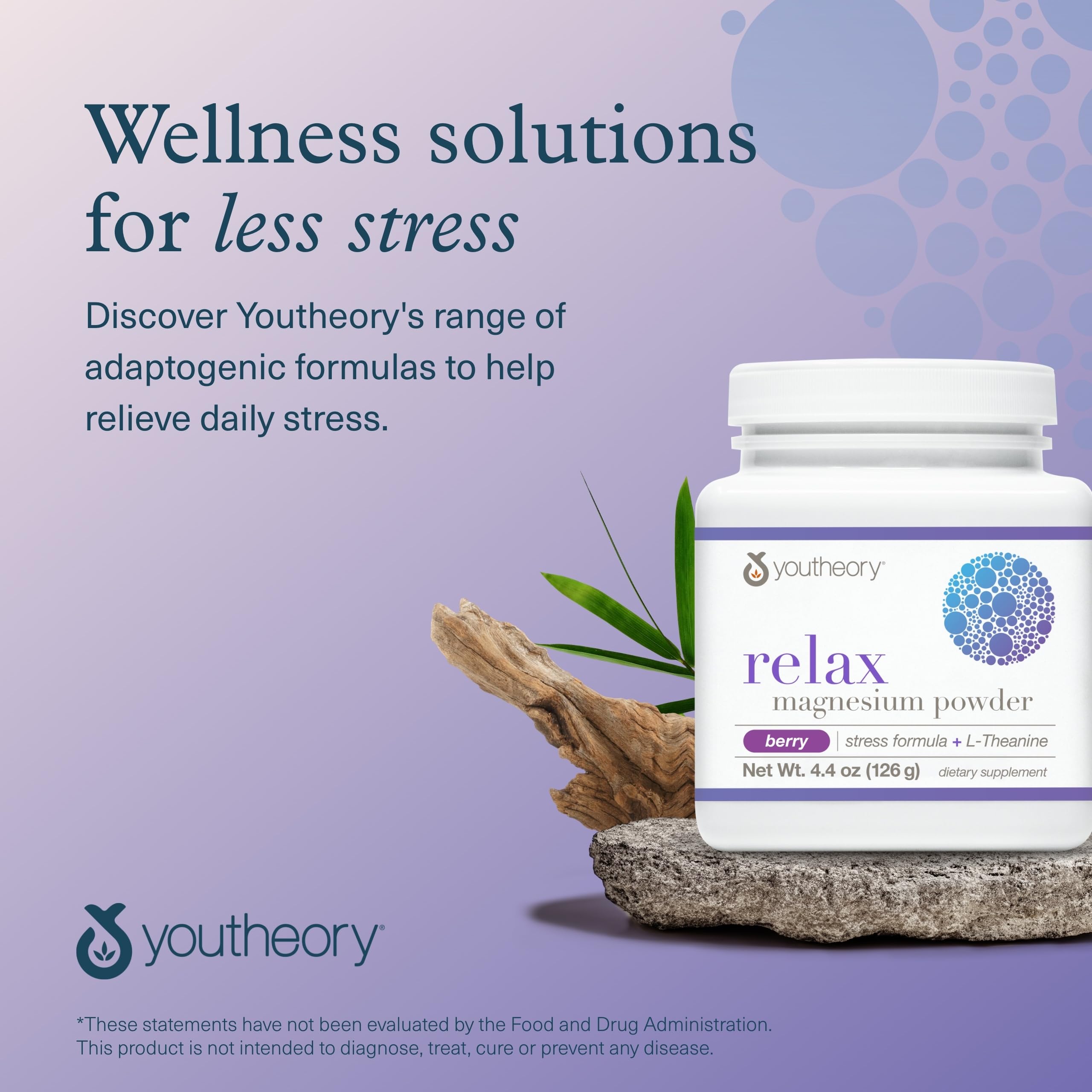 Youtheory Relax Magnesium Powder tub-front presents convenient daily use.