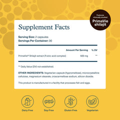 Youtheory PrimaVie Shilajit bottle close-up shows 500 mg per serving.