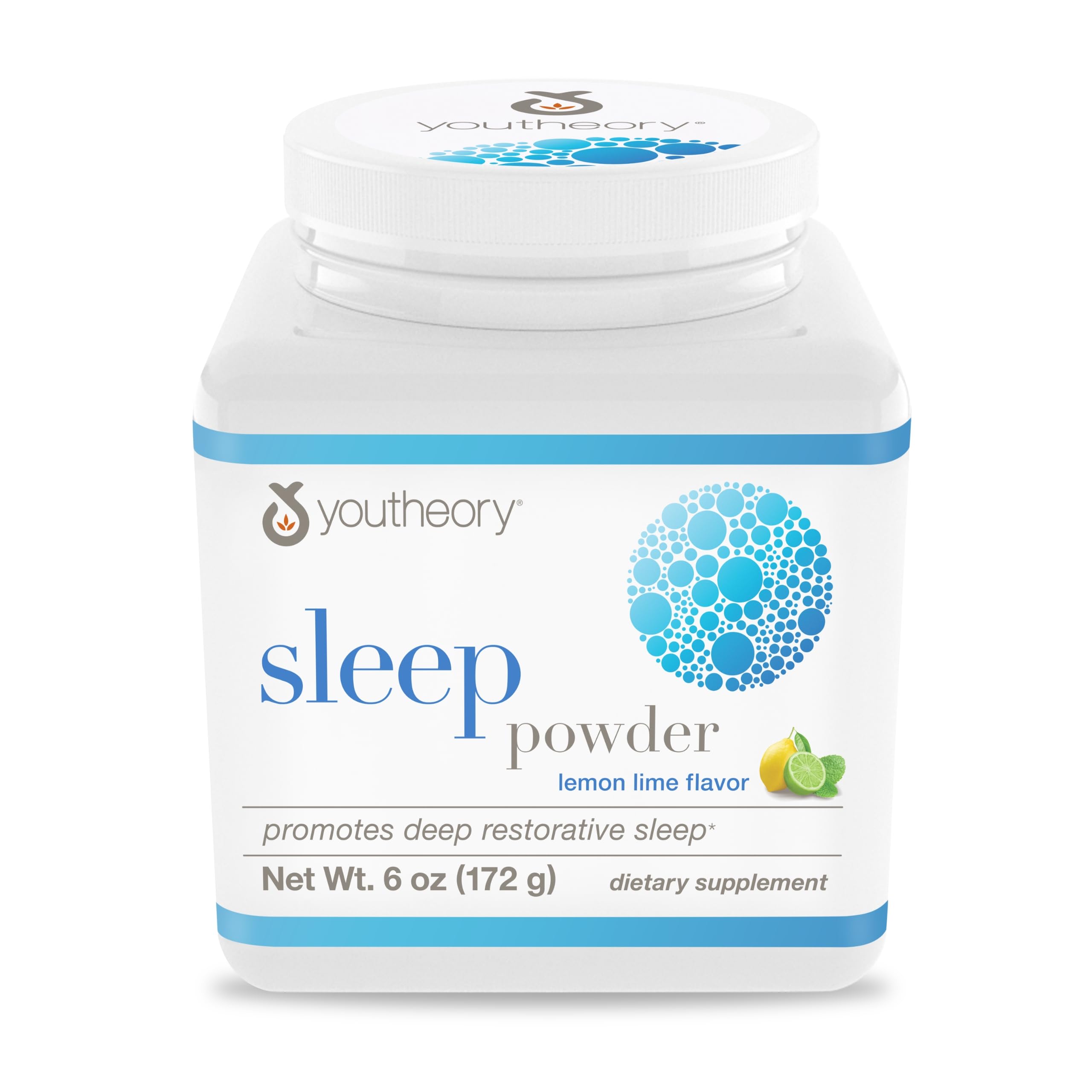 Youtheory Sleep Nighttime Powder tin label showing circadian rhythm support.