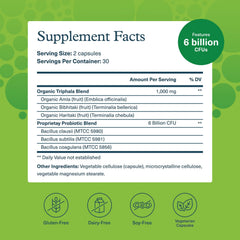 Youtheory Spore Probiotic bottle back label with dosage and ingredients