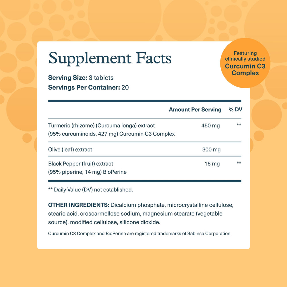 Youtheory Turmeric bottle back label with ingredients and usage