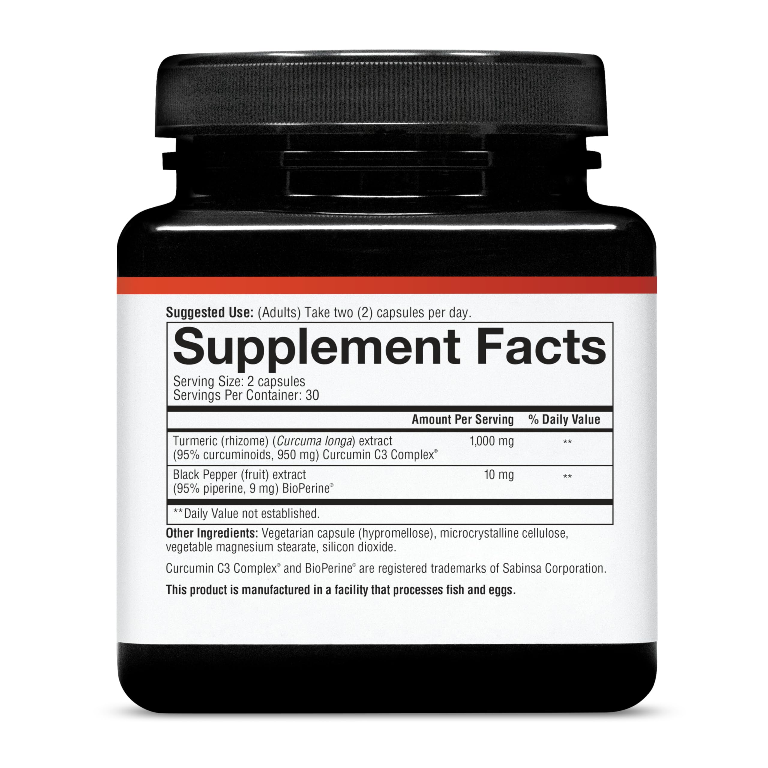 Label details of Youtheory Turmeric Extra Strength showing nutrition facts