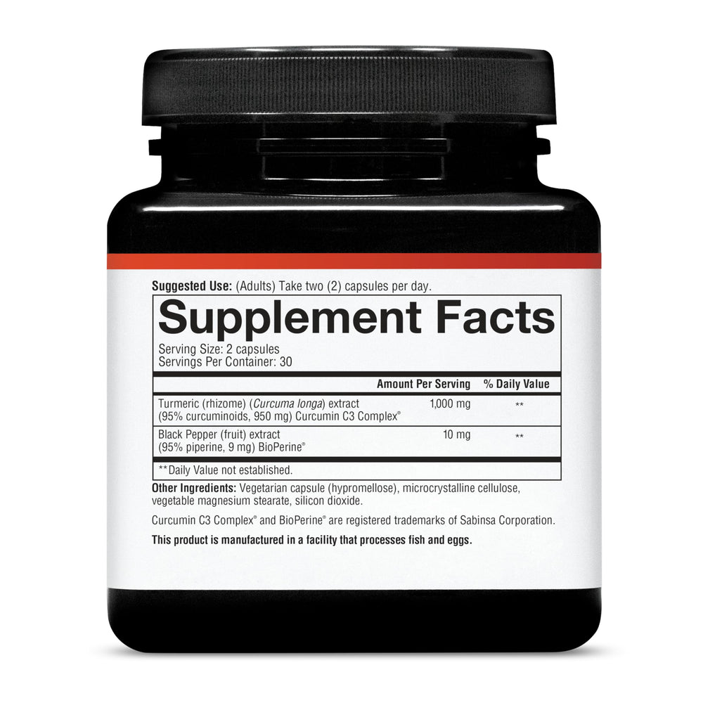 Label details of Youtheory Turmeric Extra Strength showing nutrition facts