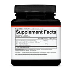Label details of Youtheory Turmeric Extra Strength showing nutrition facts