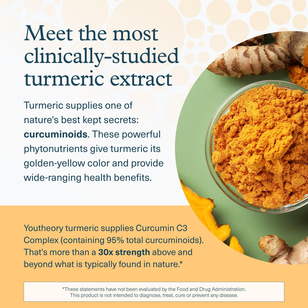 Youtheory Turmeric Extra Strength label highlighting USP Verified quality