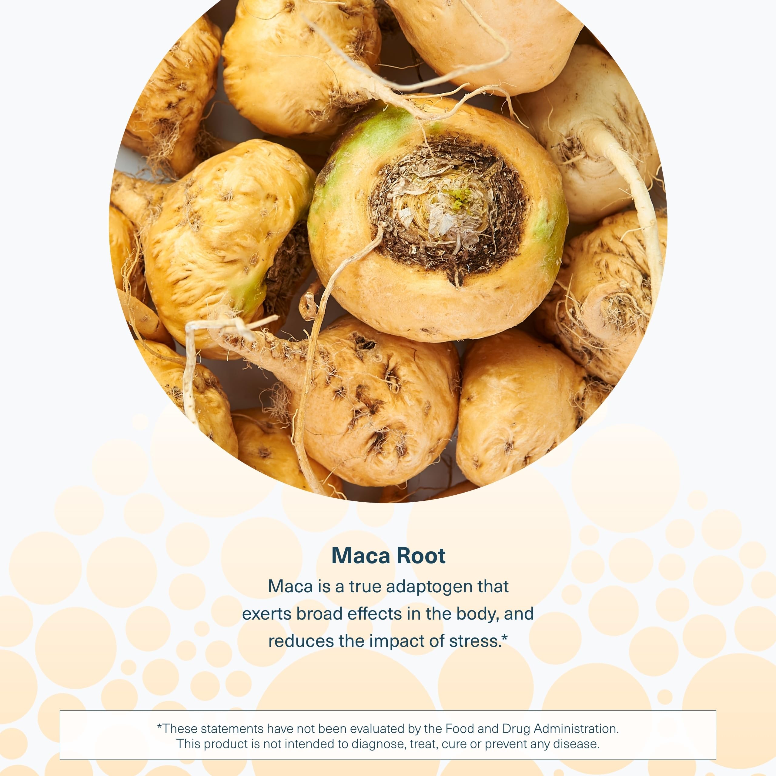 Peruvian ginseng ingredient imagery suggesting traditional adaptogenic roots.