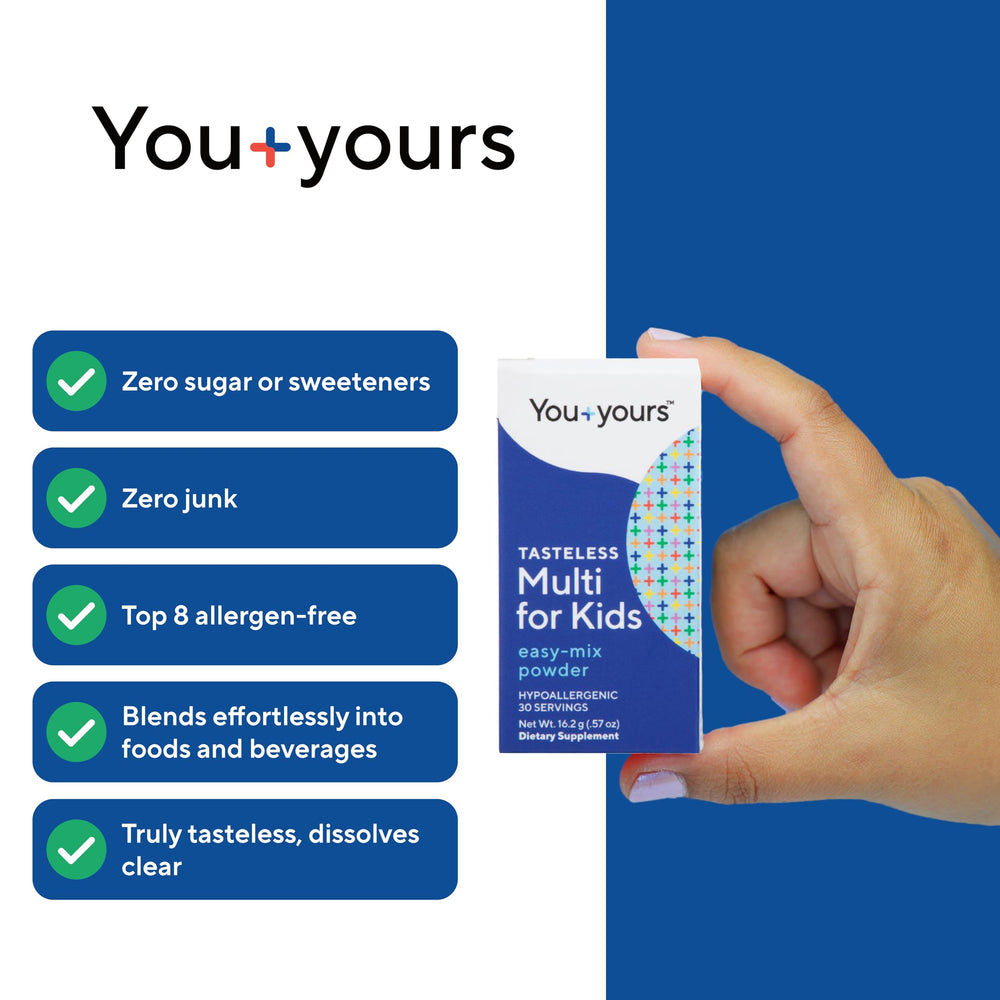 You+yours tasteless multivitamin in soft foods blends without altering texture.