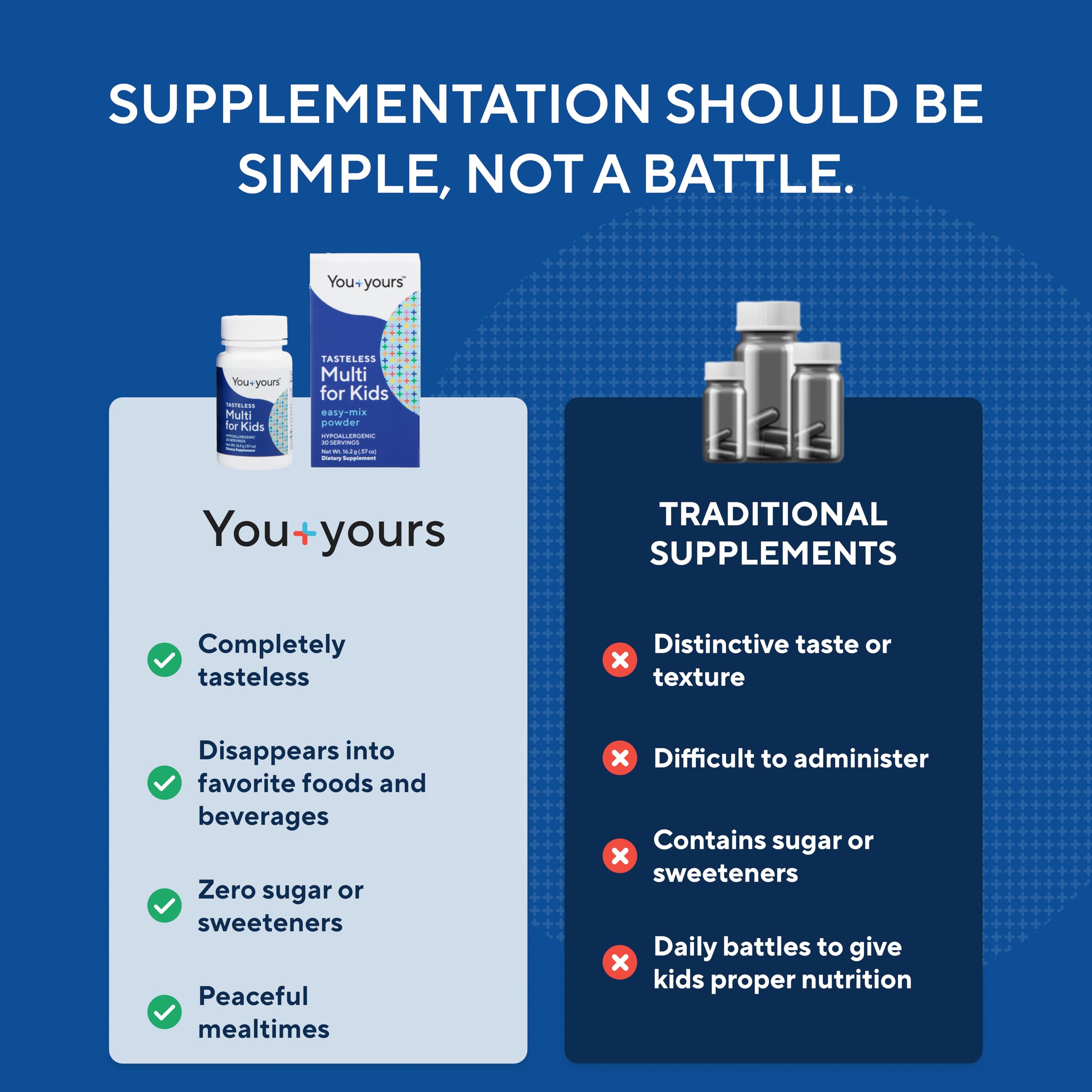 You+yours vegan non-GMO formula, free from common allergens.