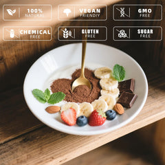 YoYoJo Mushroom Cacao Mix latte mug ready for a caffeine-free energy boost.