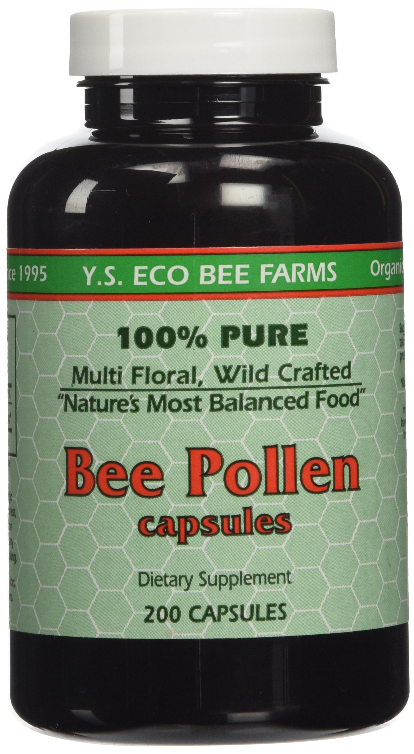 YS ECO Bee Farms Bee Pollen bottle with capsules for daily nutrition