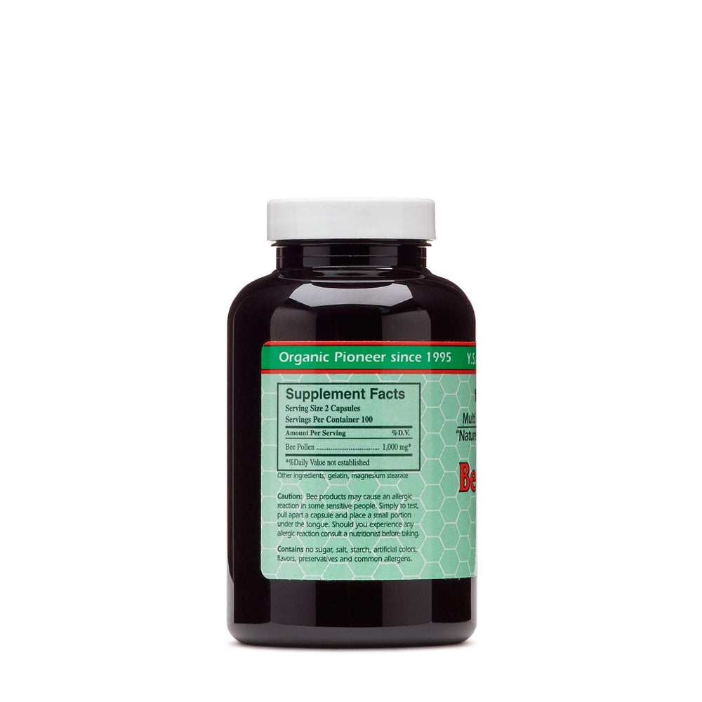 Close-up of YS Eco Bee Farms Bee Pollen capsules for convenient daily nutrition