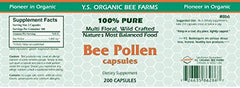 Packaging view of YS Eco Bee Farms Bee Pollen showing sugar-free formula