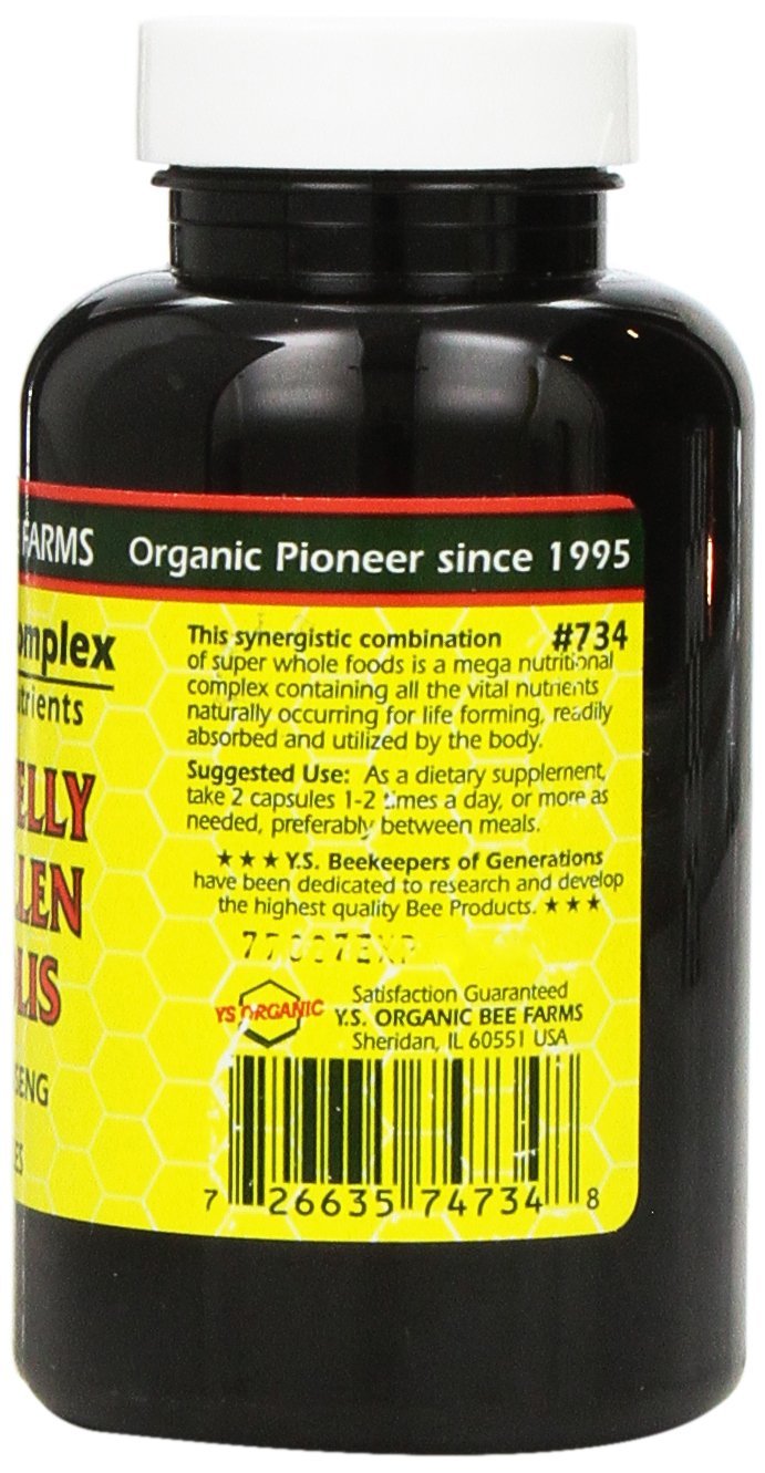 Close-up of bee pollen and propolis capsules offering natural daily nutrients.