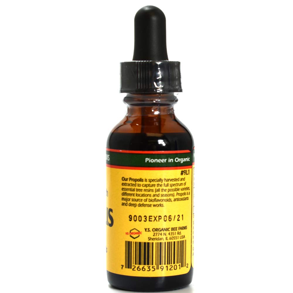 YS Eco Bee Farms Propolis liquid 1oz pour offers flexible dosing options.