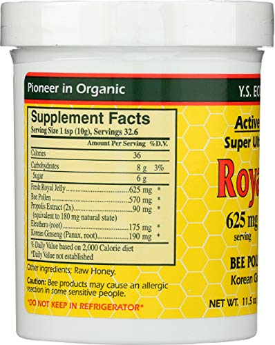 Ingredients panel detail on YS Royal Jelly in Honey Ult Strength gel.