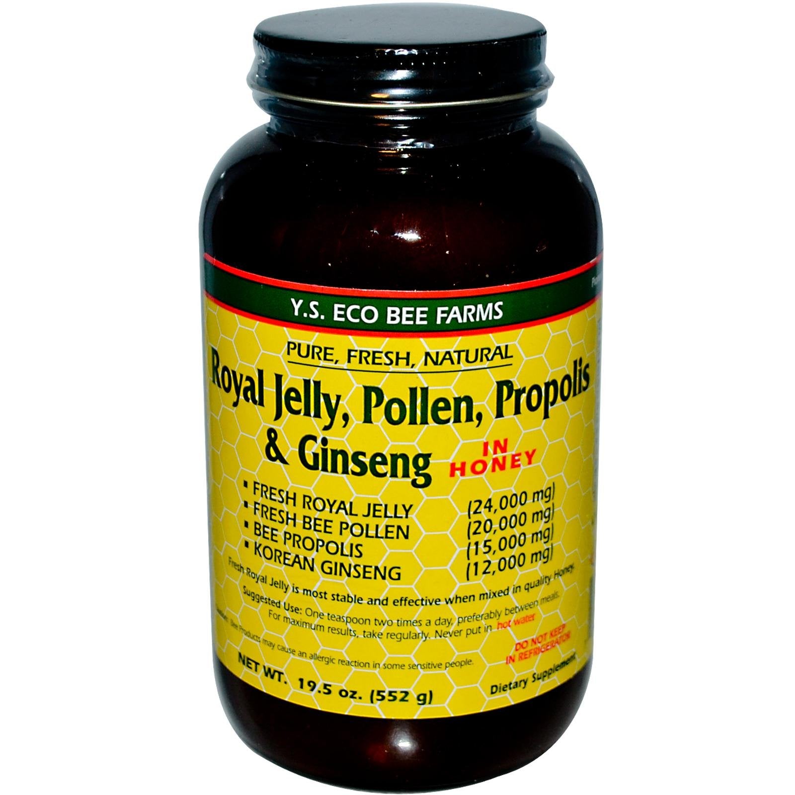 YS Royal Jelly bottle pour showing the premium honey blend for daily use.