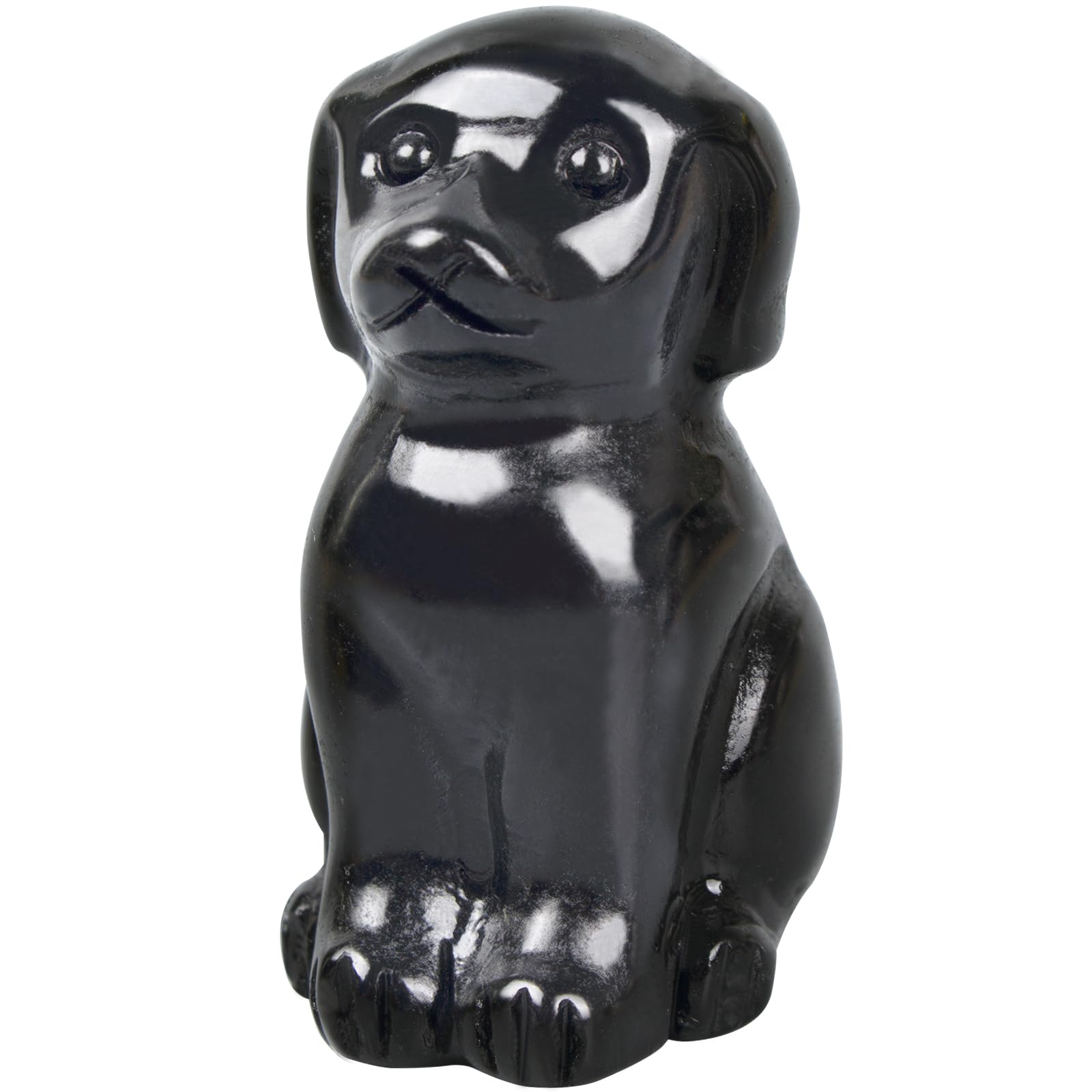 Ytbeoxk obsidian dog crystal sculpture, compact guardian for home and desk.