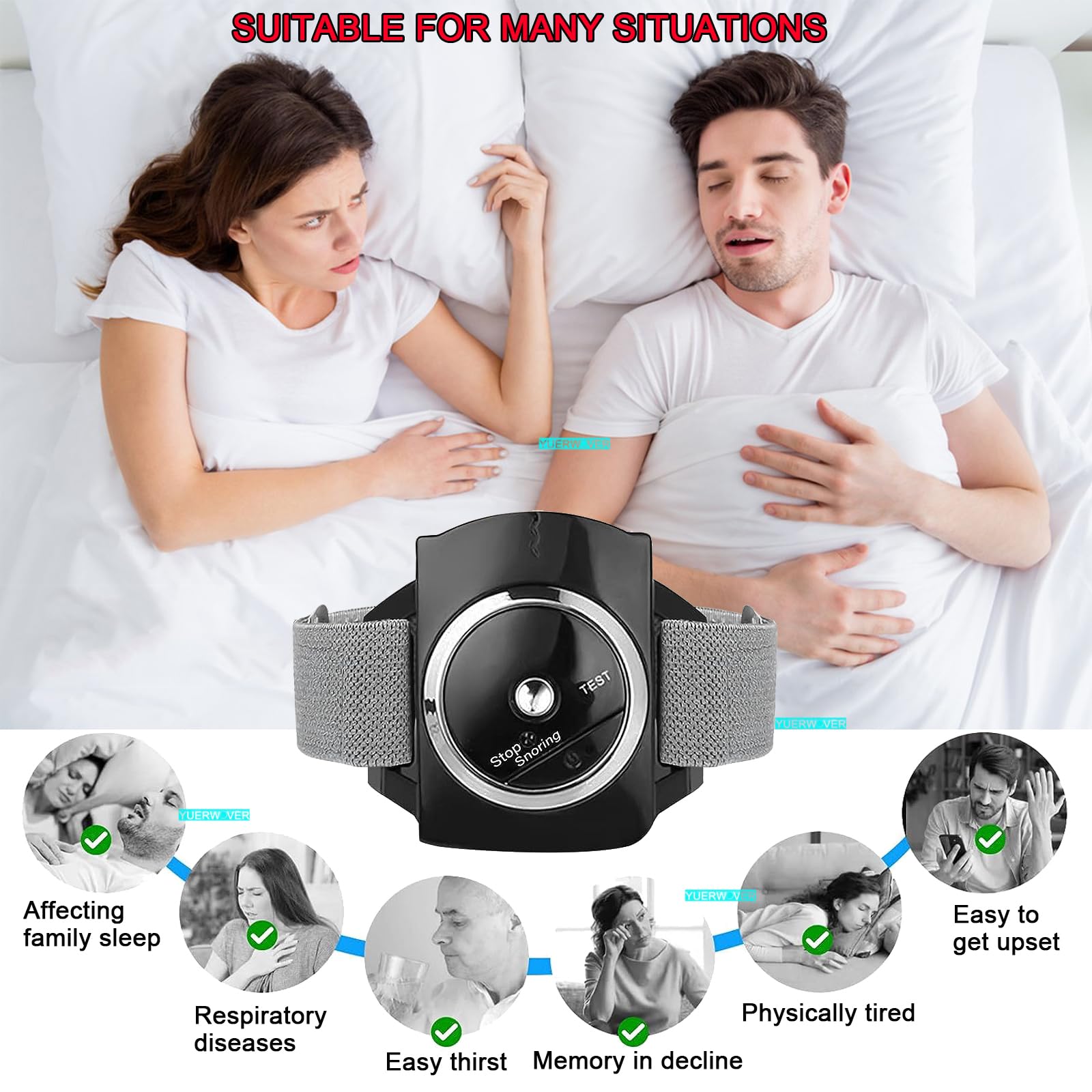 YUERWOVER anti-snoring wristband infrared cues may support nighttime comfort.