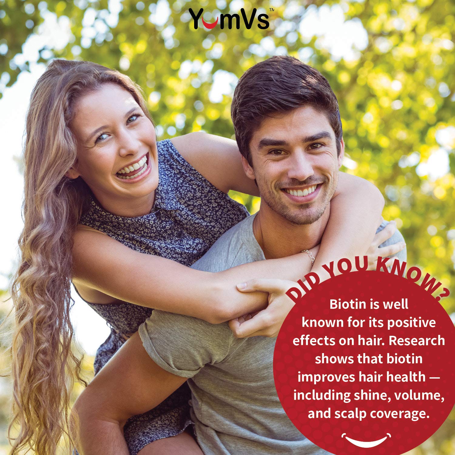 YUM-V'S Biotin Gummies packaging emphasizes vegan, non-GMO, gelatin-free formula.