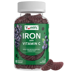 YUM-V'S Iron Gummies grape bottle showing the 60-count package for daily iron support.