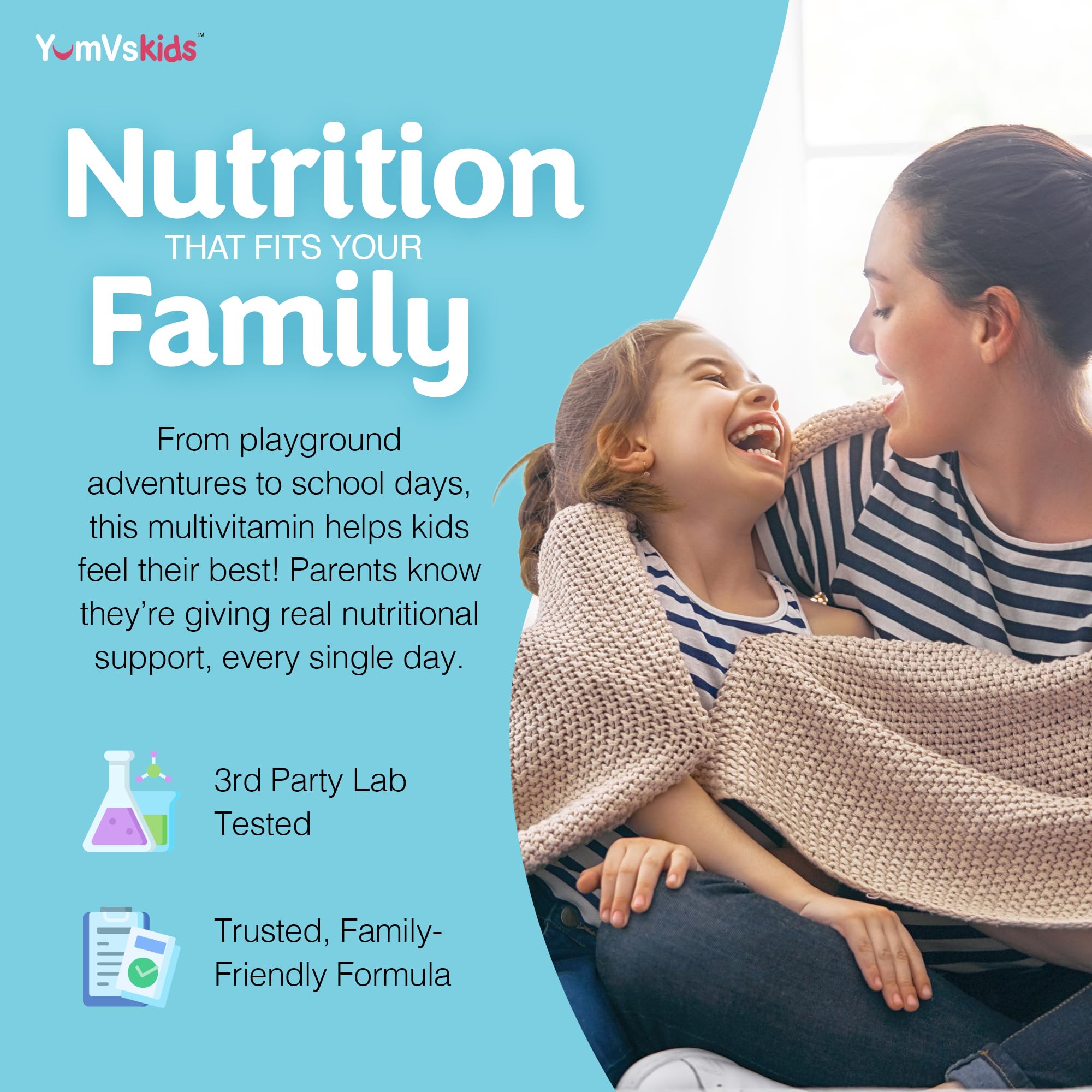 YUM-V'S ingredients list shows iron, vitamin C, D3, zinc, and essentials