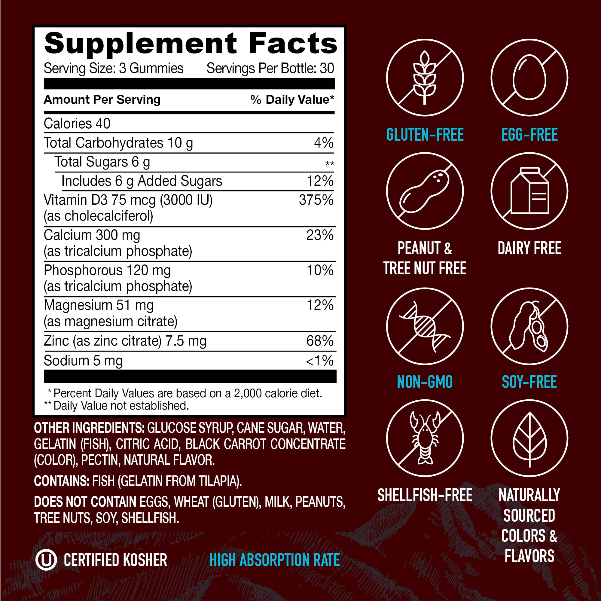 YUM-V'S pack displays kosher and gluten-free seals for sensitive diets.
