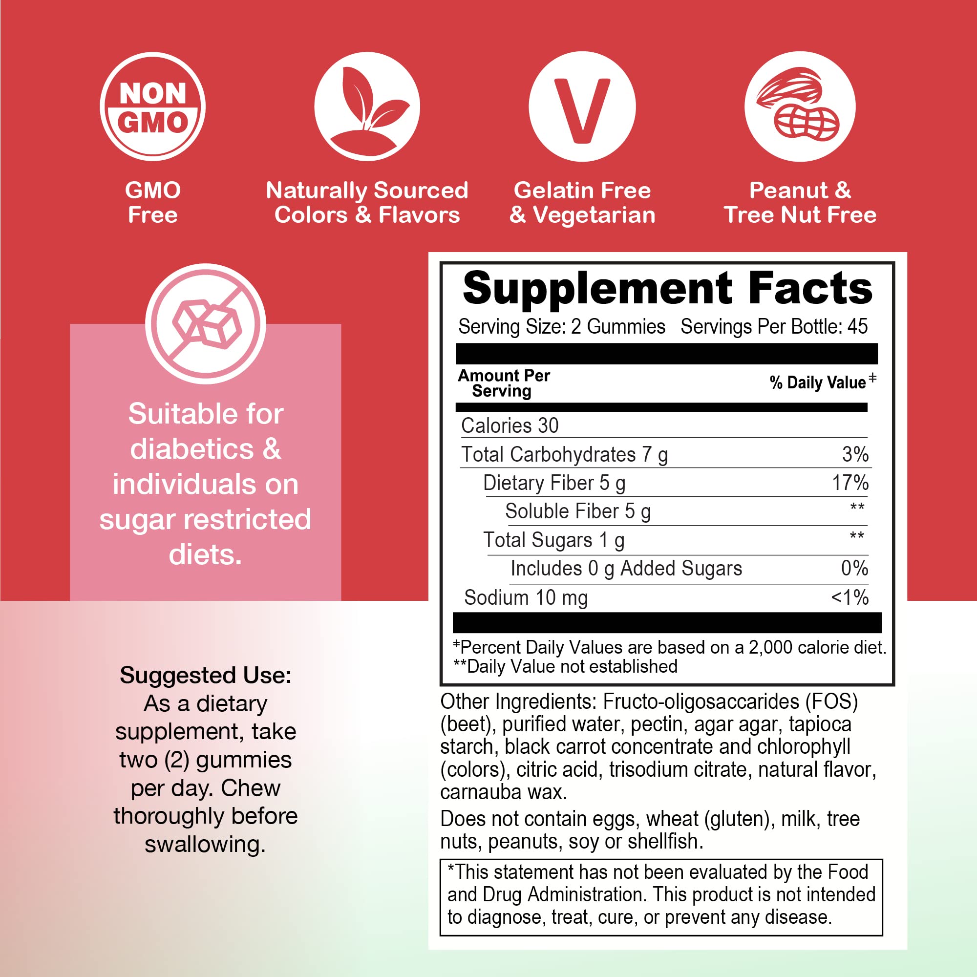 Yum-Vs chicory root ingredient highlights plant-based fiber supporting gut health.