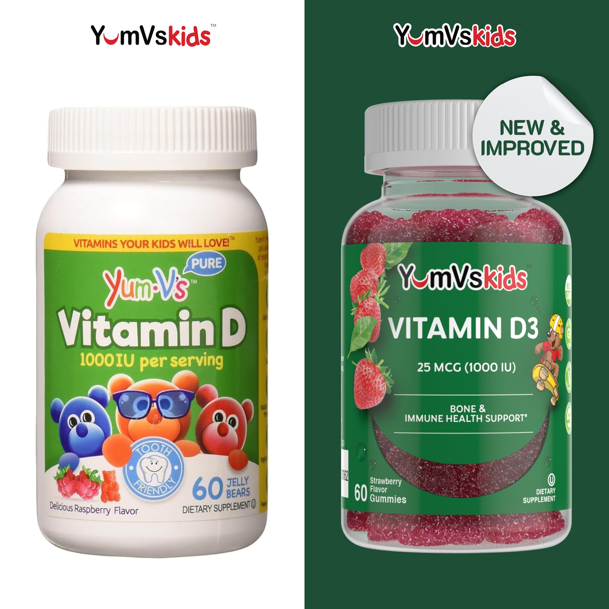 YUM-V'S Vitamin D kids bottle pour demonstrates easy daily dosing