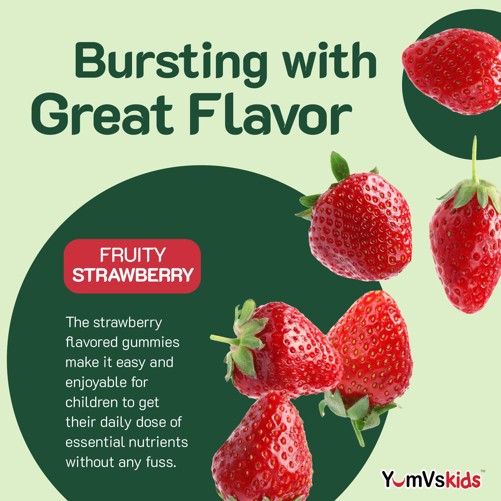 YUM-V'S Vitamin D kids gummy closeup highlights strawberry flavor