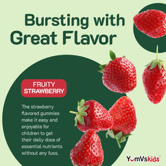 YUM-V'S Vitamin D kids gummy closeup highlights strawberry flavor
