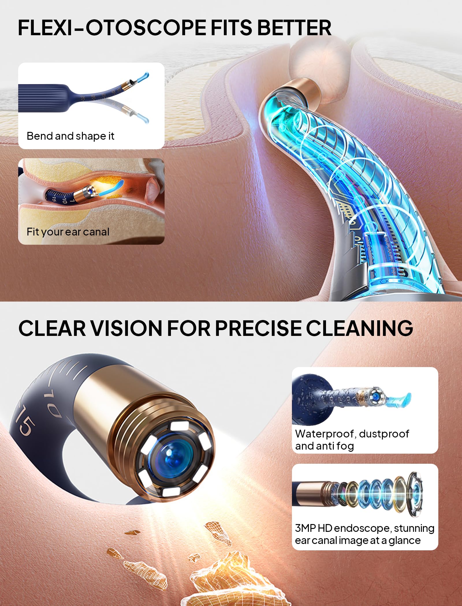Yumika ear scope with flexible tip enables gentle removal while watching in real time.