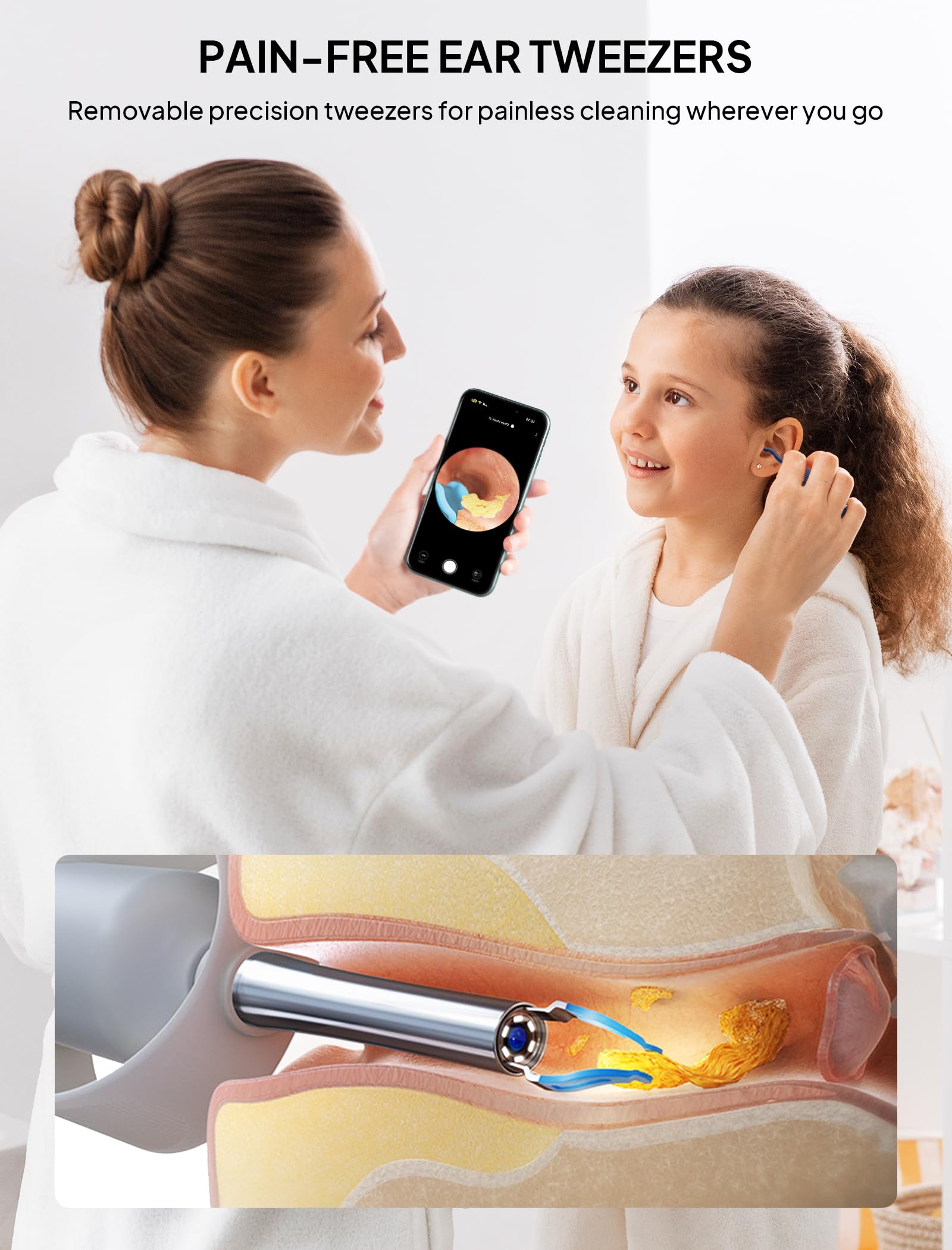 Yumika tweezers and camera kit provides safe, precise cleaning for kids and adults.