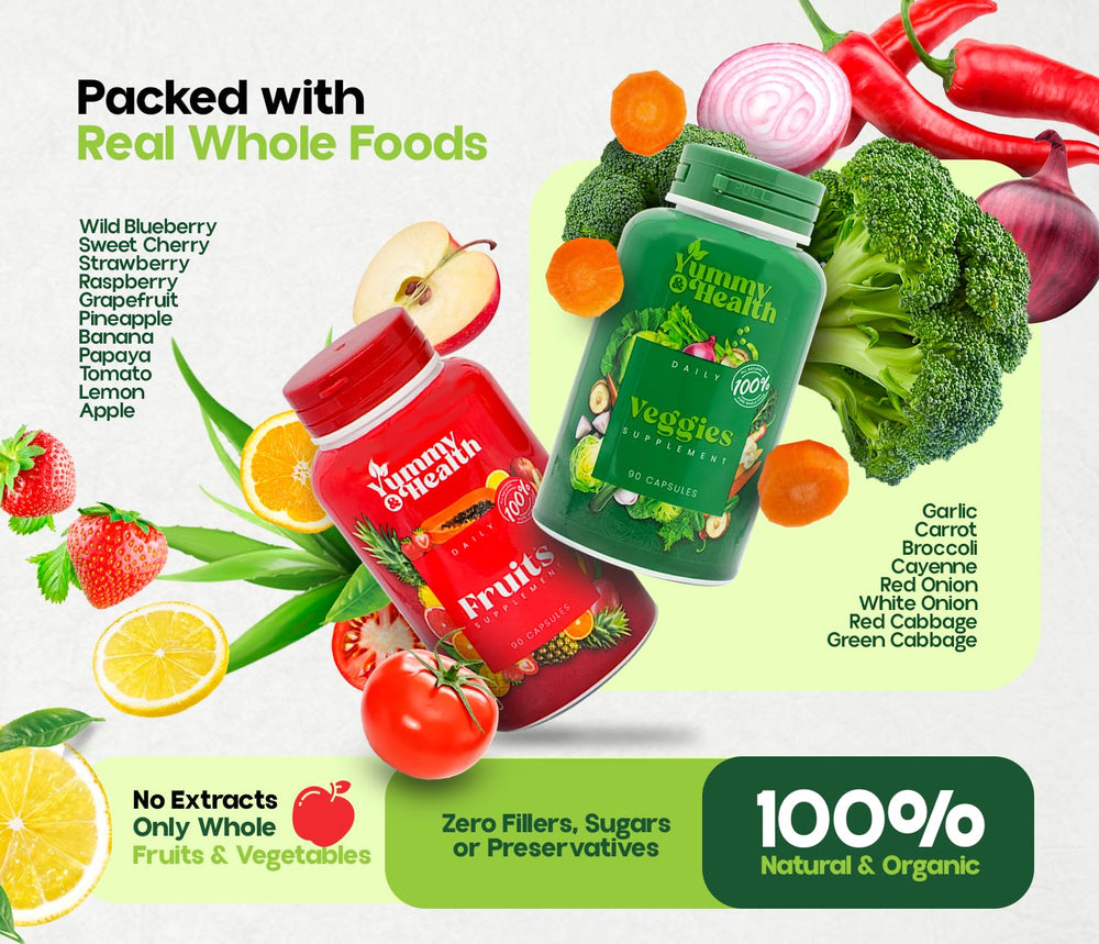 Illustration of fruit and vegetable blend indicates rich micronutrients support