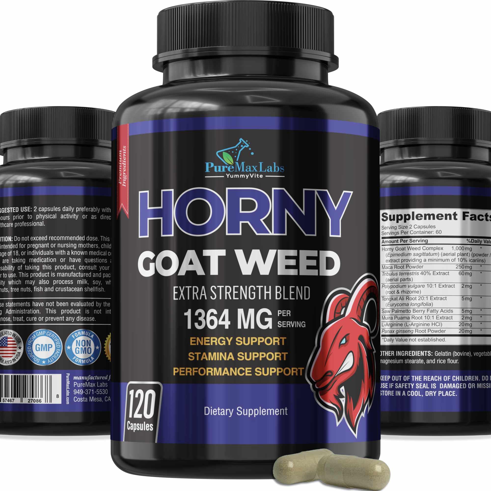 YUMMYVITE Horny Goat Weed bottle shows daily vitality support for men and women